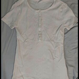 Uniqlo Cream Short Sleeve Henley Top
